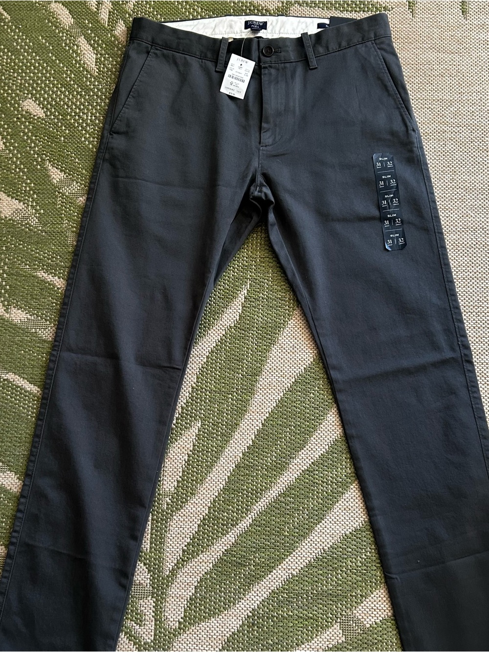J. Crew Flex Men's Dark Gray Chino Pants - Classic Slim Straight Fit NWT 31/32